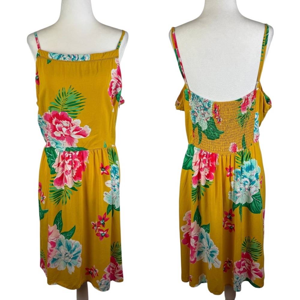 Old Navy Womens Floral Sundress Sz XXL Yellow Sleeveless Summer Tropical Beachy - Picture 1 of 12